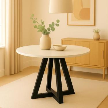 Imagem de Mesa de Jantar Tampo Mdf/vidro Redonda para 4 Lugares Pés Madeira Maci