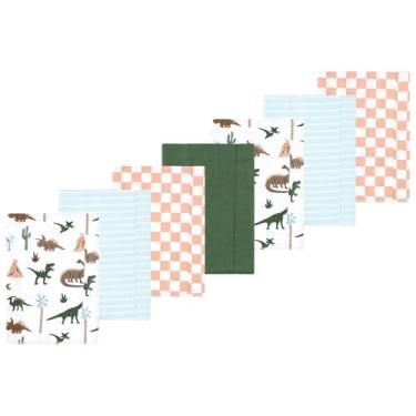 Imagem de Luvable Friends Hudson Baby Conjunto de 7 panos de flanela para arrotos, Dinossauro vintage, 14x20 inches