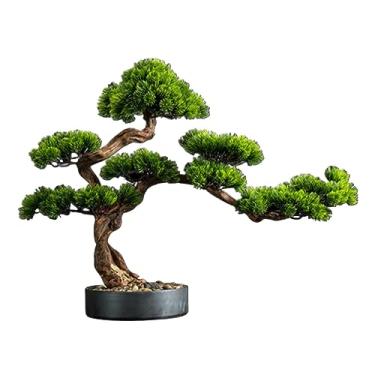 Imagem de Plantas artificiais, estilo chinês, simulação de pinheiros, decorações de sala de estar, mesa, plantas verdes, árvores falsas, bonsai, pinheiros, bonsai artificial (80 x 93 cm)