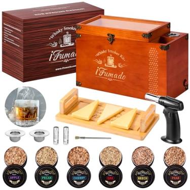 Imagem de Kit de defumador elétrico à moda antiga – Kit de defumador de uísque com câmara de fumaça embutida e armazenamento, infusor de coquetel 2 em 1 e sabor alimentício, caixa de madeira premium, melhor
