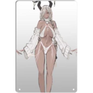 Imagem de DKLOWK Pôster de metal fofo anime menina sexy biquíni mangá placa de decoração de parede para casa bar clube quarto banheiro homem caverna Otaku 30 x 40 cm