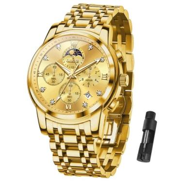 Imagem de OLEVS Relógio masculino, relógio social masculino à prova d'água de aço inoxidável, mostrador grande clássico com data para hombres, relógios de pulso analógicos masculinos modernos, G3655-G-ouro
