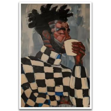 Imagem de Arte de parede abstrata homem negro afro-americano decoração de parede geométrica pessoas pintura pôster arte contemporânea afro-homens impressão moderna arte de cozinha homem negro amante de café