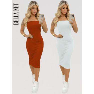 Imagem de KIT 2 Vestidos Midi Colado Sem Alça Anarruga Sem Bojo Lindas Cores - B