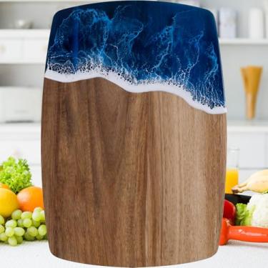 Imagem de gzcmxh Tábua de cortar tábua de charcutaria resina verde padrão onda resina tábua de corte cozinha charcutaria para queijo, carne, bife vegetal (tábua de corte onda azul)