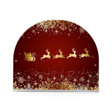 Imagem de Suporte de guardanapo vermelho de Papai Noel e flocos de neve para mesas Porta-guardanapos de coquetel de papel para cozinha e jantar, dispensador de guardanapo de jantar acrílico para restaurante