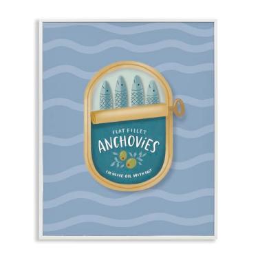 Imagem de Stupell Industries Anchovas enlatadas em ondas branco emoldurado giclée design artístico por Sandra Picco, 20 x 16