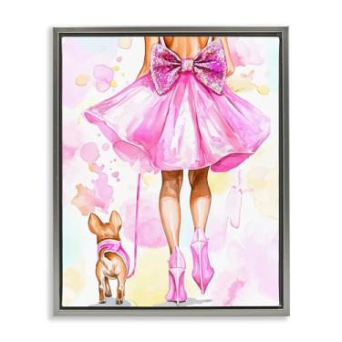 Imagem de Stupell Industries Walking The Runway Gal Tela flutuante emoldurada cinza design de arte de parede por Jess Stempel, 78 x 63 cm