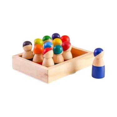 Imagem de Conjunto De Brinquedos Educativos De Madeira De Faia Arco-Íris Com Bon