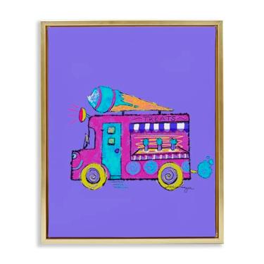 Imagem de Stupell Industries Design de arte de parede em tela flutuante com moldura dourada vibrante caminhão de sorvete roxo por Susan Lugar, 80 x 63 cm