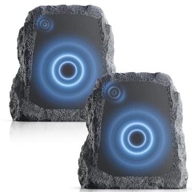Imagem de BlitzRock Alto-falantes solares externos 80 W sem fio com 2 drivers, sincronização automática e emparelhamento, suporta conexão de mais de 100 alto-falantes, à prova d'água IPX7, ideal para pátio de