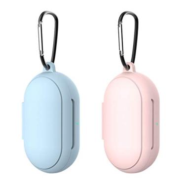 Imagem de Hemobllo Capa compatível com Samsung Galaxy Buds Plus – 2 peças de capa de silicone antirriscos e fones de ouvido sem fio, capa protetora resistente a impactos com chaveiro (azul + rosa)
