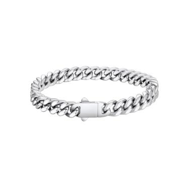 Imagem de FaithHeart Pulseira masculina de elos cubanos de aço inoxidável – 5/7/9/12 mm de largura 19 cm/21 cm/22,9 cm preto/prata/banhado a ouro pulseira de corrente de pulso resistente hip hop joias presentes