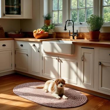 Imagem de Tapete trançado de terracota 5 cm x 7 cm oval premium para ambientes internos e externos para entrada, cozinha, banheiro - Feito nos EUA