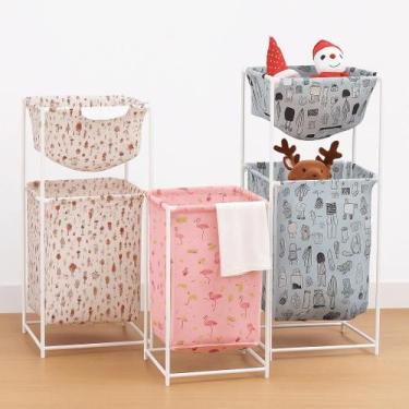Imagem de Cesto de Roupa Suja Duplo 2 Andares Organizador Multiuso Lavanderia e 