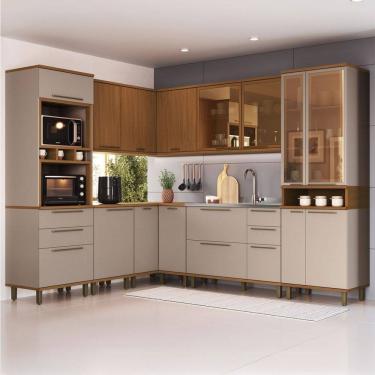 Imagem de Cozinha Completa Firenze 15 Portas 6 Gavetas com Vidro 6154.196 Freijó/Camurça - Indékes