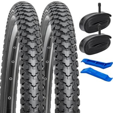 Imagem de YUNSCM 2 peças de pneus de bicicleta de 66 cm 26 x 2,125/57-559 e 66 cm válvula Schrader compatível com bicicleta de montanha/off-road 26 x 1,95 26 x 2,0 26 x 2,10 26 x 2,10 26 x 2,125 26 x 2,15. ires