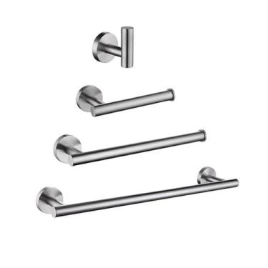 Imagem de Conjunto de toalheiro de parede em aço inoxidável preto, suporte para papel higiênico, ganchos para toalhas, kit de acessórios para banheiro, conjunto de 4 peças SS DJ9