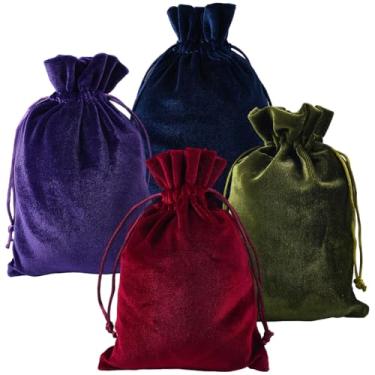 Imagem de CREATCABIN 4 peças de sacos de veludo com cordão vermelho preto roxo verde veludo pano cordão bolsas joias sacos doces armazenamento para presente Natal festa de casamento favores tarot runa 5x7,7
