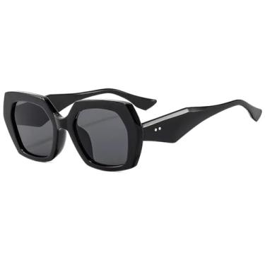 Imagem de JRLLFD Óculos de sol vintage polígono feminino fashion hexagonal transparente lente oceano uv400 rebites masculinos (preto)