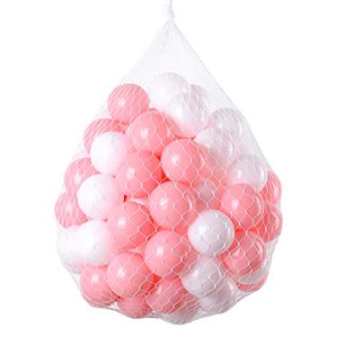 Imagem de TRENDBOX 100 bolas coloridas bolas oceânicas para bebês crianças bolas macias festas de aniversário eventos playground jogos bilhar - rosa, branco