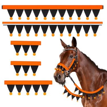 Imagem de Abbylike Conjunto de 5 peças de freio de feltro de cavalo para o Dia das Bruxas: 2 peças de capas de freio e rédeas 1 peça almofada de nariz 2 peças almofadas de bochecha mini capas de freio e rédeas