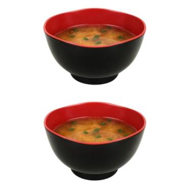 Imagem de JapanBargain 2372, conjunto de 2 tigelas de plástico melamina estilo japonês para sopa de missô, arroz, lanche, sobremesa, aperitivo e salada, 293 g (preto/vermelho)