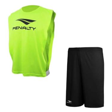 Imagem de Kit Penalty Futebol Colete + Calção Masculino, Verde, Preto, GG