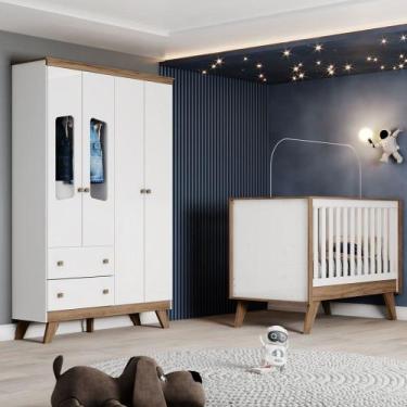 Imagem de Quarto de Bebê Completo Confete 4 Portas 2 Gavetas com Vidro Branco/Je