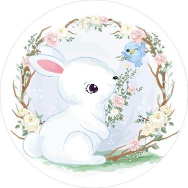 Imagem de Painel de Lona Redondo Páscoa Coelho e Pássaro Fofos Arco de Flores - 