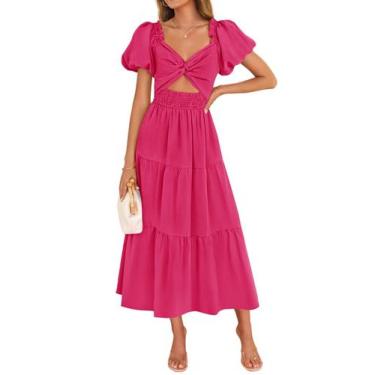 Imagem de Vestido feminino ZESICA 2025 Boho Smocked Vacation, rosa, tamanho P