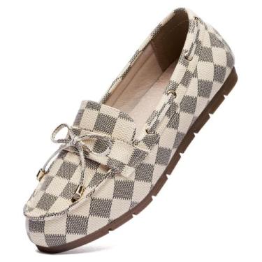 Imagem de Sapatos de mocassim femininos XRKJ, casuais, sem cadarço, plano, bege,