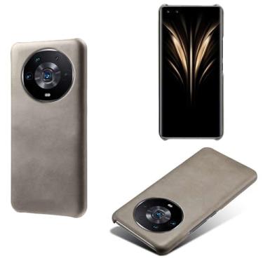 Imagem de Capa para Honor Magic 4 Ultimate,Proteção contra quedas,Casca de volta de cor sólida simples,Design de couro de imitação de plástico-Gray