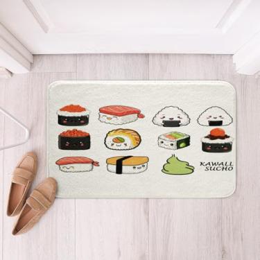 Imagem de Tapetes de banheiro de sushi estilo kawaii para crianças meninos meninas tapetes de banho estilo japonês para banheira de chuveiro tapetes de banho de sushi japonês para banheiro desenhos animados caviar decoração japonesa acessórios de banheiro 20 x 32 polegadas