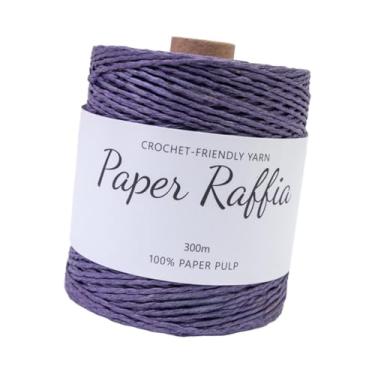 Imagem de IEUDNS Fio de ráfia, fita de ráfia macia, criativa, 1,5 mm de espessura, fio de papel, corda para tricô manual, buquês, embrulho, chapéu de verão, Violeta Escuro