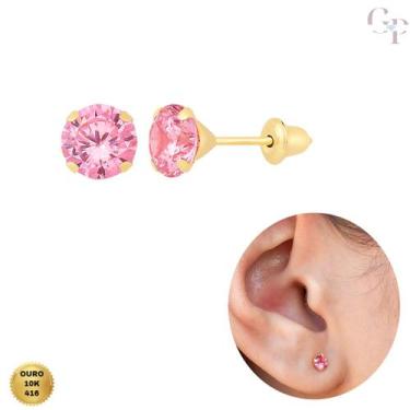 Imagem de Brinco de Ouro 10K 416 Zircônia Rosa de 4mm para Bebês, Crianças e Adu