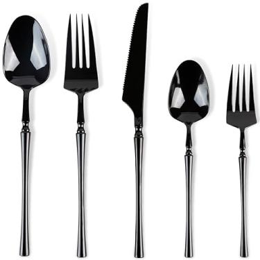 Imagem de Conjunto de talheres Infinity Deluxe preto – 40 unidades | Conjunto de talheres de plástico descartáveis premium com 8 garfos de jantar, 8 garfos de salada, 8 facas, 8 colheres de sopa e 8 colheres de