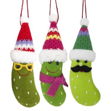 Imagem de Gagift World Ornamento de picles, 3 peças de enfeite de picles de feltro para árvore de Natal para presentes e decorações