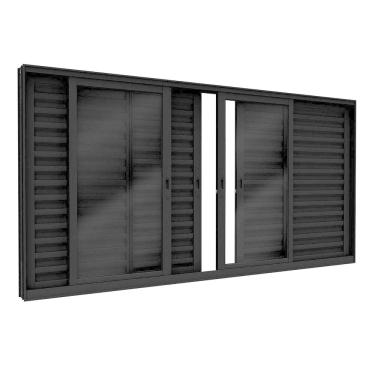 Imagem de Janela Veneziana de Alumínio 6 Folhas com Fecho Embutido 120x150cm Lucasa Eccellente Preto