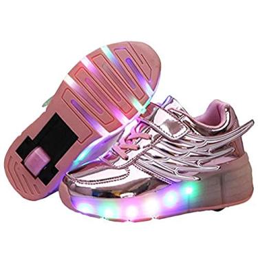 Imagem de Ehauuo Tênis de skate unissex infantil com luz de LED retrátil e roda piscante para meninos e meninas, A-pink, 13 Little Kid