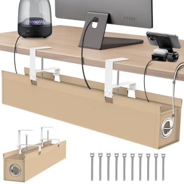 Imagem de Suolaao Bandeja de gerenciamento de cabos sob a mesa, organizador de cabos sem broca, bandeja de gerenciamento de fios de montagem de grampo de grande capacidade para mesa de escritório em casa