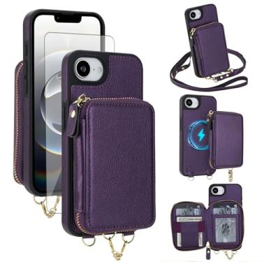 Imagem de Capa de telefone para iPhone 16e/SE 2025/SE 4 carteira com zíper bolsa protetora de tela compatível com alça transversal MagSafe bloqueio RFID i Phone16e i16e 16 e SE4 16eCase mulheres homens roxo
