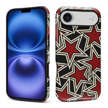 Imagem de Kapadiy Capa para iPhone 17 Air, design de estrela vermelha híbrida dupla proteção de silicone rígido PC à prova de choque, capa protetora fina antiarranhões para homens e mulheres