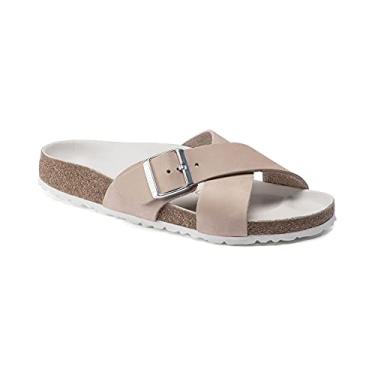 Imagem de Birkenstock Sand lia feminina Siena - largura estreita, Nobuck rosa claro sextavado, 7-7.5 Narrow