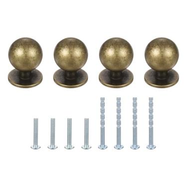 Imagem de PATIKIL Puxadores de armário, 4 peças 15/16" (24 mm) maçanetas de gaveta de cômoda redondas de alumínio para puxadores de armário de cozinha modernos, ferragens de metal, bronze
