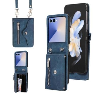 Imagem de Capa protetora para Galaxy Z Flip5, carteira de couro com zíper e porta-cartões (para Galaxy Z Flip5/azul)