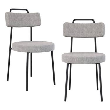 Imagem de Kit 02 Cadeiras Sala de Jantar Kobe Estofada com Encosto Linho Cinza - Desk Design