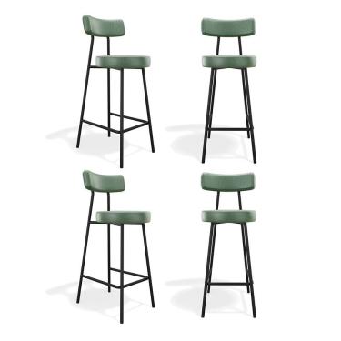 Imagem de Kit 04 Banquetas Alta Cozinha Kobe Estofada com Encosto Couríssimo Verde - Desk Design
