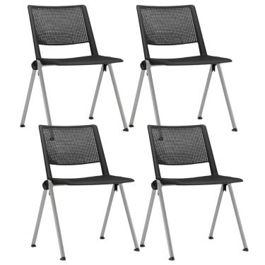 Imagem de Kit 04 Cadeiras Empilhável Fixa Lift F02 Base Aço Cinza Preto - Lyam Decor