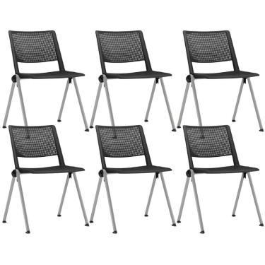 Imagem de Kit 06 Cadeiras Empilhável Fixa Lift F02 Base Aço Cinza Preto - Lyam Decor